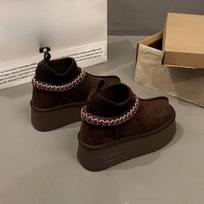 European Knitted Ethnic Style Platform Trifle 2026 Big Head Bread Snow Cotton Boots Booties Women's Shoes 40 black