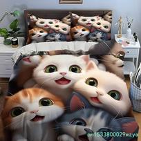 Cute Cartoon Cats Print Bedding Set Duvet Cover 1 Duvet Cover 2 Pillowcases Adult And Children Bedding Set Luxury Comforter Set EU Single 135*200cm/53x79in 3pcs
