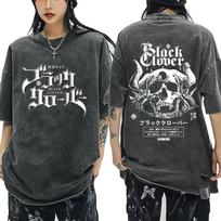 Anime Black Clover Yami Sukehiro Print Graphic T Shirt Vintage Washed Tshirt Men Women Clothes Oversized Cotton Short Sleeve Tee S gray