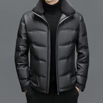 Sheepskin Down Jacket Men's Winter Velvet Thickened Short Wool Stand-up Collar Casual Dad Wear Genuine Leather Jacket XL black