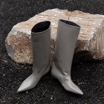 Winter Pointed Toe Women Knee High Boots Sexy Low Heels Wedding Party Shoes Female Slim Long Booties  De Muje 43 gray