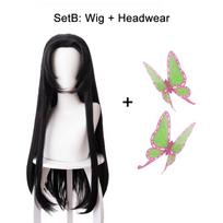 Kochou Kanae Perukas Anime Kimetsu no Yaiba Cosplay Sintetinis Juodas Ilgas Plaukas Drugelio Galvos Apdangalas Helovino Cos Rekvizitai (as the picture,One Size) black