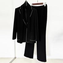 2026 High Street Spring Fashion: Rhinestone Suit Jacket & Trousers Scarf Set for Women L