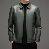 Genuine Leather Jacket Men's Spring and Autumn Velvet Thickened Middle-aged and Elderly Dad Sheep Leather Jacket 195 gray