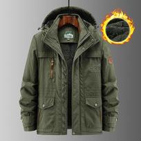 Winter Velvet Thickened Cotton Coat Men's Jacket Outdoor Windproof and Waterproof Mountaineering Jacket Men's Mid-length Jacket M-5XL 5XL armijos žalia spalva
