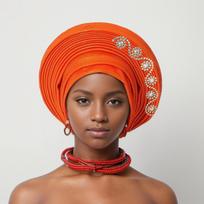 Nigerijos vestuvės Afrikos galvos apdangalai Turbanai moterims Musulmonų galvos apdangalai Galvos apdangalas Galvos įvyniojimai oranžinė