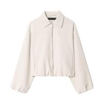 Puffy Zipper Jacket Coat: European & American Style Women's Clothing in Black, White, Khaki Medium white