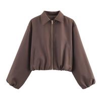 Puffy Zipper Jacket Coat: European & American Style Women's Clothing in Black, White, Khaki Medium kava