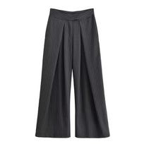 Style Wide Leg Pants With Stripes And Micro Elastic For Casual Streetwear Women XS pilka spalva