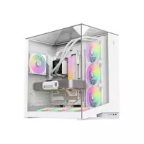 Gamemax NEX C56 VC WH ATX baltas panoraminis kompiuterio korpusas su 4 ARGB ventiliatoriais
