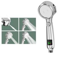 Modern Digital Temperature Display LED Shower Head 4 Spraying Modes ABS Plastic Construction Chrome Finish Wall Mountable Water (as the picture,ABS Plastic)