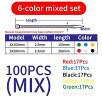 2.5*150/200mm Self-Locking Nylon Cable Ties 6 Inch 100PCS Plastic Zip Tie Binding Wrap Straps Fastening Loop Home Office Wandu (as the picture,2.5x200mm)