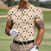 Golf Essential! Golf Club Print Short Sleeve Polo Shirt M beige