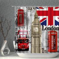 Londonas Big Ben Raudona telefono būdelė Retro Vonios kambarys Dušo užuolaida Vandeniui atsparus poliesterio audinys Namų dekoracija Menas Vonios užuolaidos W210H180(CM)-1 Pcs