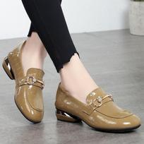 Spring square head thick heel single shoes new spring and autumn comfortable British style small leather shoes medium heel patent leather 38