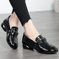 Spring square head thick heel single shoes new spring and autumn comfortable British style small leather shoes medium heel patent leather 40