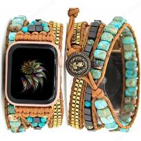 Bohemijos dirželis Apple Watch Ultra Juosta 49mm 44mm 45mm 41mm 42mm 38 Rankų darbo natūralių karoliukų apyrankė Iwatch Series 8 7 6 Se 5 3 42 44 45 49MM L brown