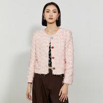 Elegant Tweed Cropped Jacket L beige