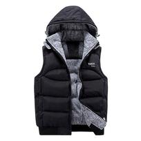 Men's Hooded Winter Vest: Thick, Loose, Casual Jacket XL black