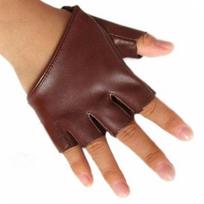 Women Ladies Fashion Half Finger Faux Leather Short-Figures Gloves Half Palm brown