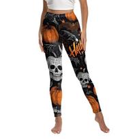 Halloween new women's pants yoga pants skull head digital printing sports hip lift leggings XL black