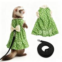 Soft Ferret Traction Rope Adjustable Ferret Dress Fashion Ferret Vest Harness  Pet Walking Green Dress & Leash beige
