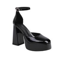 34-48 Summer Round Head Waterproof Table Thick Heel Super High Heels Light Mouth Foot Fashion Show Large Size Single 42 black
