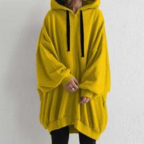 Plus Size Loose Solid Hooded Zipper Jacket with Pockets for Autumn and Winter 4XL yellow