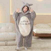 Girls Cartoon Animal Pajama Set One-Piece Fleece Sleepwear Warm Winter Home Outfit Kids 8 Years 16 148-155cm / 68-80lbs gray
