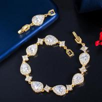 CWWZircons Top Bling Big Water Drop Cubic Zirconia Rose Gold Color Tennis Bracelet for Women Trendy Party Wedding Jewelry CB238 blue