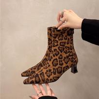 Fashion Designer Leopard Print Women Ankle Boots Sexy Pointed Toe Short Booties Plus Size Woman High Heels Shoes De Mujer for daily use 39 brown
