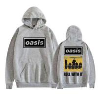 Rock Group O-Oasis Roll with It Tour 2025 Hoodies Vyriški Vintažiniai Ilgomis Rankovėmis Madingi Megztiniai Hip Hop Pop Muzika Puloveriai Su Gobtuvu M gray