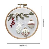 Christmas Cross Stitch Embroidery Kit Includes Hoop Cloth Threads Handmade Sewing Art Craft Kit DIY Embroidery Kit for Beginners white