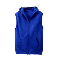 Fashion Men Sleeveless Solid Hooded Waistcoat Slim Jacket Blouse Tops Shirt L blue