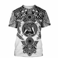 Summer Round Neck 3D Viking Tattoo Print Top Fashionable Casual Short Sleeved Men's T-shirts XS black