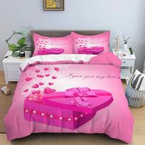 Valentine Day Duvet Cover King Queen Romantic Gnome Polyester Comforter Cover Red Heart Balloon Bedding Set For Lovers Couples EU single(135x200cm) pink