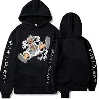 Nauji anime marginti džemperiai vyrams VIENAS GABALAS Gear Fifth Baimė Luffy Saulės Auksas Puloveris Su gobtuvu Laisvalaikio Gatvės drabužiai Unisex Džemperiai XS black