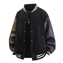 Retro Baseball Collar Baseball Uniform Street Loose Jacket M black