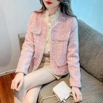 Temperament Ladies Pink Small Fragrance Jacket Women's Spring and Autumn Clothes Small High-end Tweed French Short Top L gray