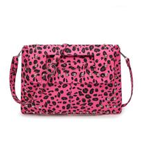 Leopard Print Large Capacity Tote Bag Rivet Women's Commuter Shoulder Crossbody Bag ryškiai rožinė