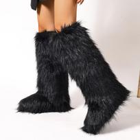 50cm Europos dirbtinio meškėno kailio žiemos sniego batai moterims 39 black