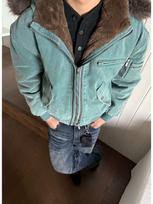Yisheng Y Canvas Jacket with Eagle Design, Removable Fur Trim & Triple Zippers L gray
