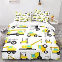 Carton Patern Soft Duvet Cover Set King-Sized Dimensionsd Dimensions Double Bed Ful Sized Dimensions Enginering Truck Set Children Kids Young Boys 120*200cm Single gray