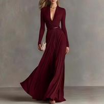 Elegantiška Seksuali Gilia V formos iškirpte Slim Maxi Suknelė Moterims Ilgomis Rankovėmis Suraukta Juosmens Formali Suknelė Pavasarinė Laisvalaikio Vienspalvės Juostelės Boho Ilgos Suknelės M