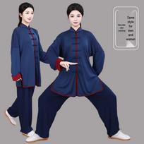 Pieno šilko Tai Chi kovos menų drabužių unisex komplektas - Pavasario/Vasaros naujas Aštuonių brokatų treniruočių uniforma blue