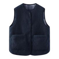Spring Autumn and Winter Plaid Reversible Fleece Vest Women's Round Neck Sleeveless Jacket Faux Shearling Vest Women's S mėlyna