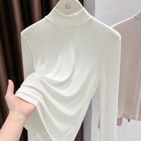 Modal Cotton Slim Long Sleeve Bodycon Turtleneck T-shirt for Women - Spring/Autumn 2026 Collection S (66-88 lbs) white