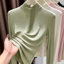 Modal Cotton Slim Long Sleeve Bodycon Turtleneck T-shirt for Women - Spring/Autumn 2026 Collection M (88-110 lbs) gray