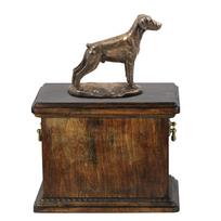 Dobermanas, Dobermano pinčeris, Dobis II - šuns pelenų urna, urna su statulėle, elegantiška klasikinio stiliaus urna iš Art-Dog prekės ženklo ruda