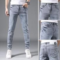 Vasaros vyriški džinsai slim fit elastinės kelnės vyrams Korėjietiško stiliaus madingos jaunimo šviesios spalvos kelnės 38 gray